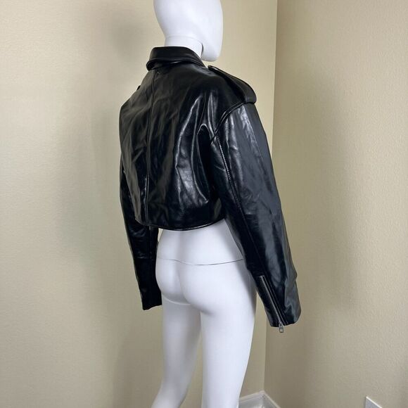 Zara Women's Size L Black Faux Leather Cropped NEW Jacket Boxy Blogger Moto Punk - Picture 15 of 17